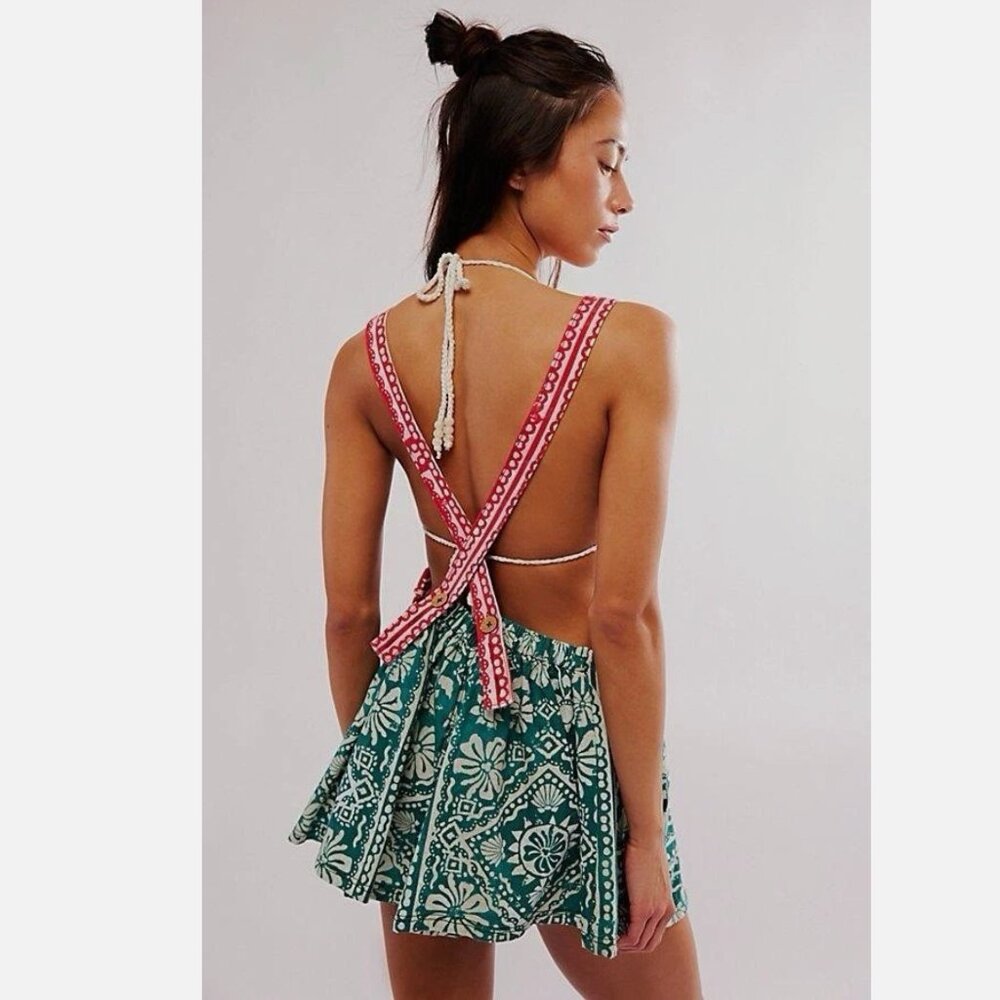 Free People Green and Pink Jumpsuit
